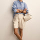 Lula Pleat Front Denim Long Short - Ecru