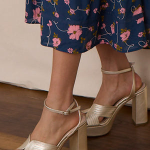 Bella Stitch Detail High Heel Sandal - Gold