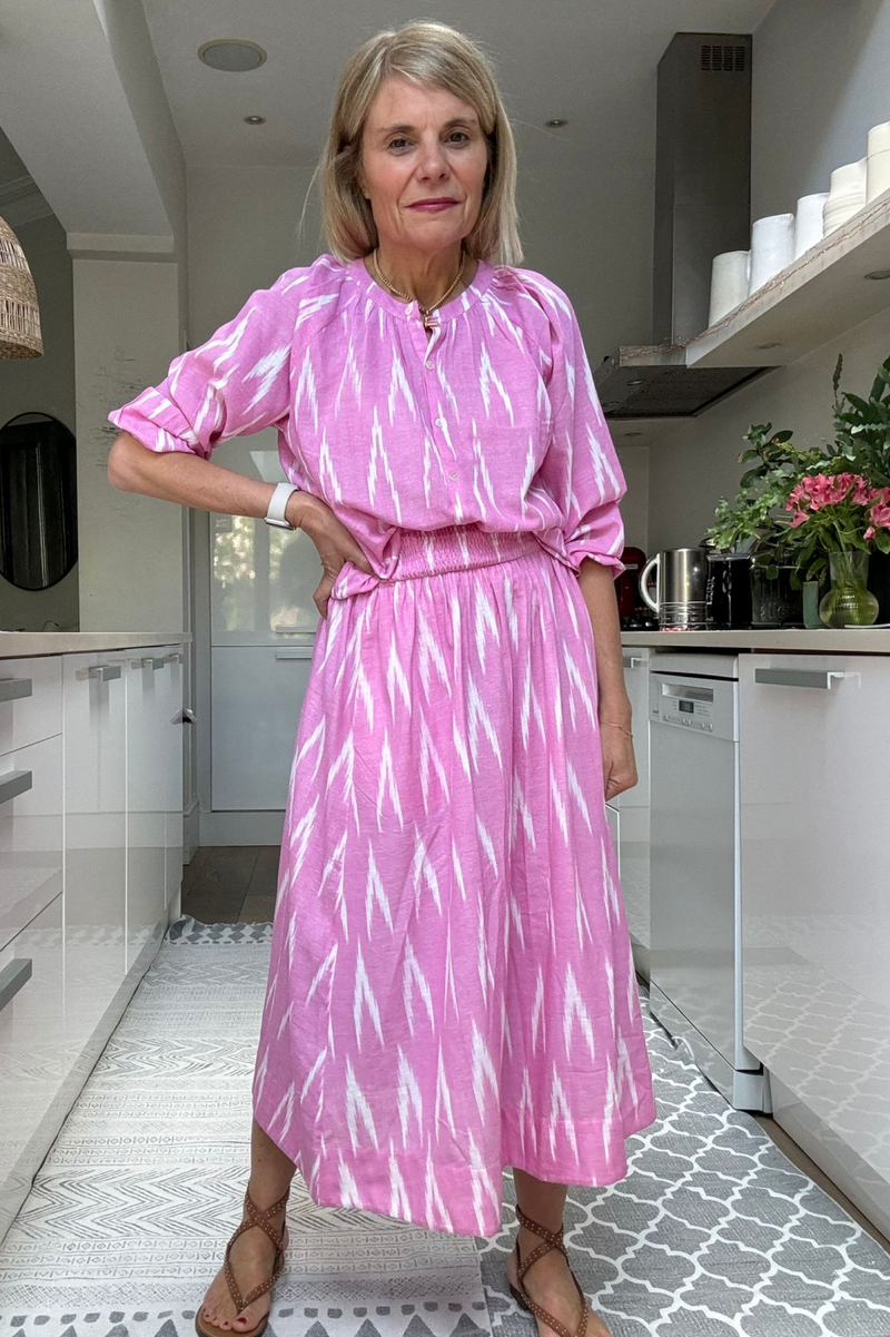 Ophelie Linen Skirt - Pink Ikat