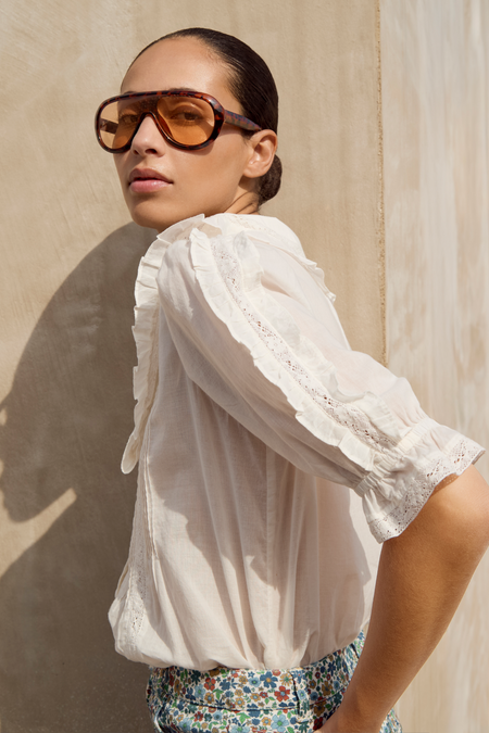 Back view of white cotton blouse