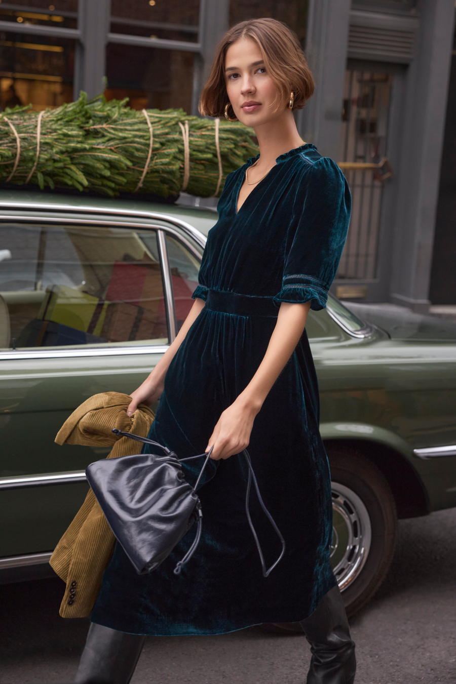 Vivien Silk Velvet Dress - Teal