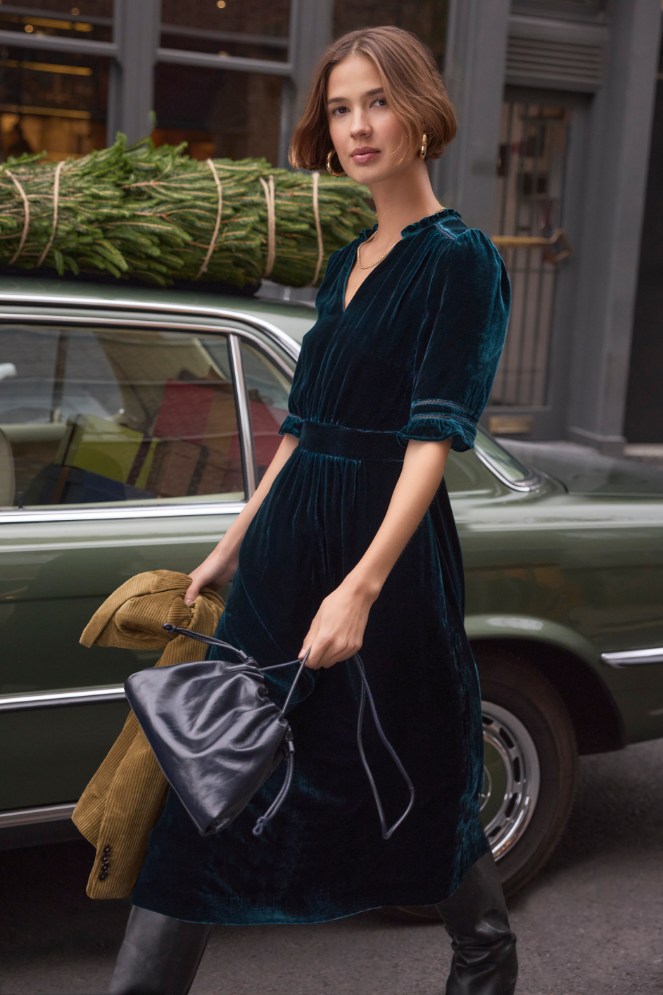 Vivien Silk Velvet Dress - Teal