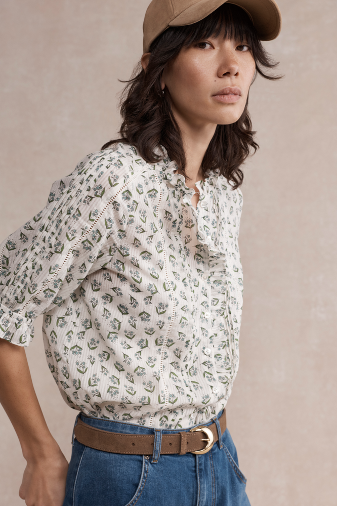 Elara Blouse - Ivory Stamp Floral
