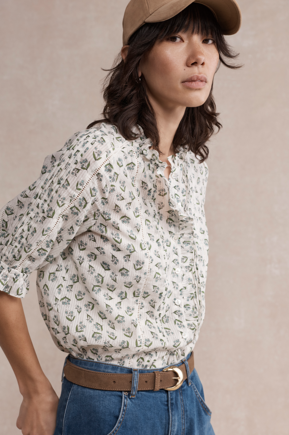 Elara Blouse - Ivory Stamp Floral