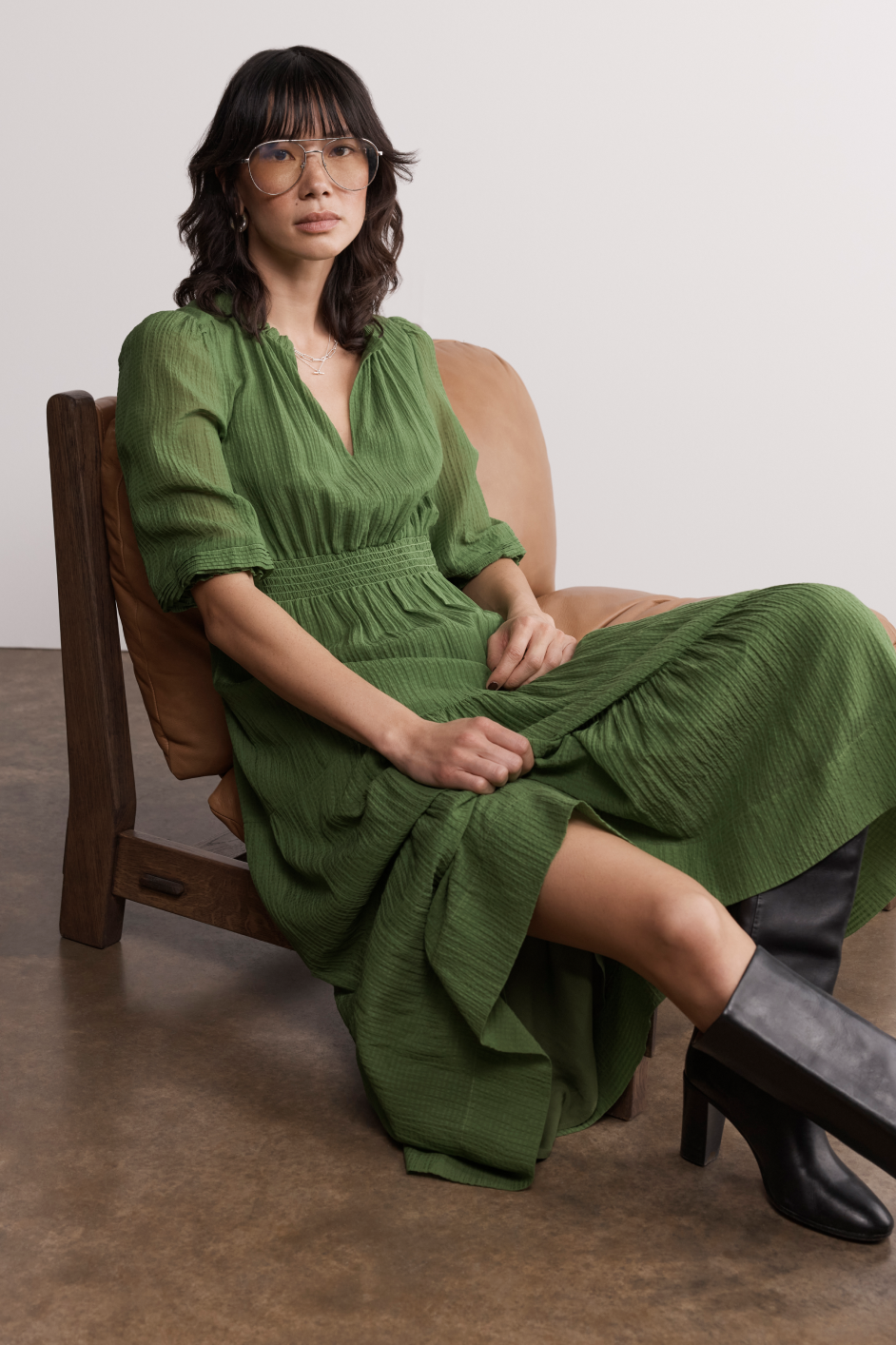 Grace Silk Blend Dress - Fern Green