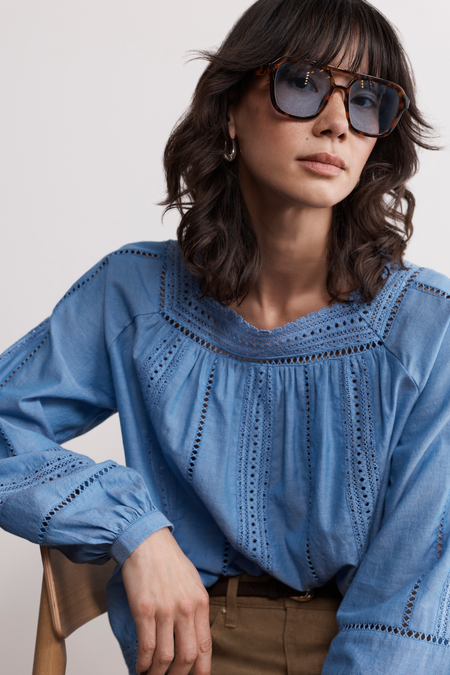 Melody Square Neck Top - Chambray Blue