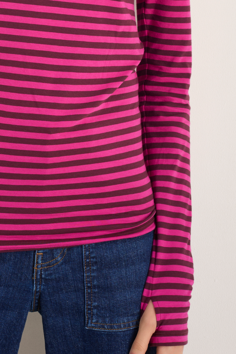 Marnie Long Sleeve Jersey Top - Deep Fig/Pink Stripe