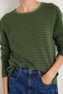 Chrissie Cashmere Jumper - Peridot/Dark Olive Micro Stripe