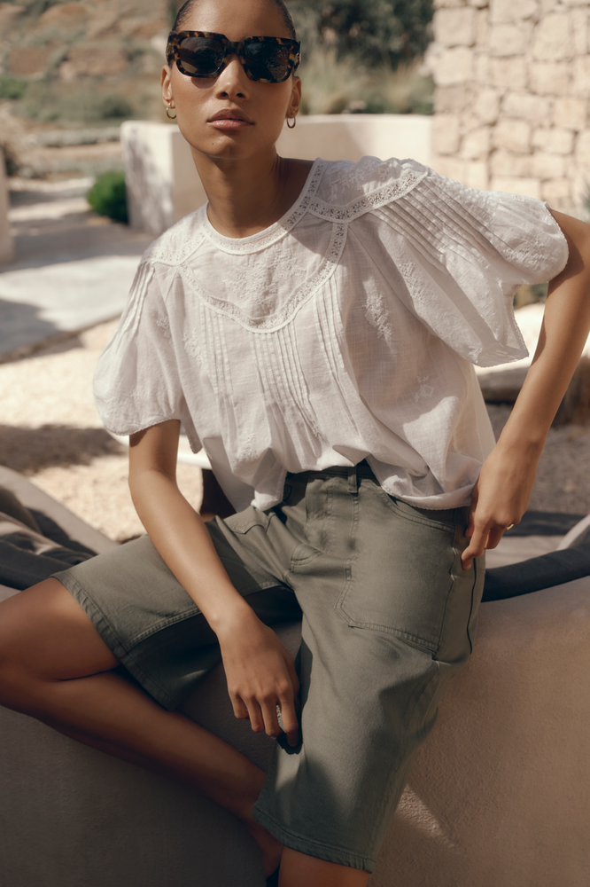 Dominique Top - White Embroidered