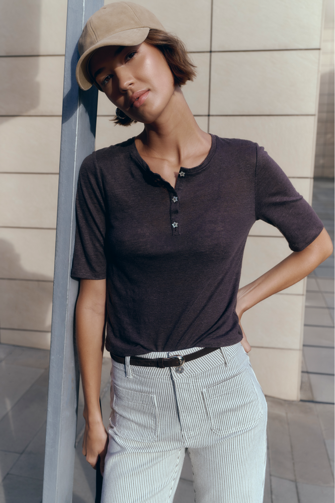 Layla Linen Top - Cocoa