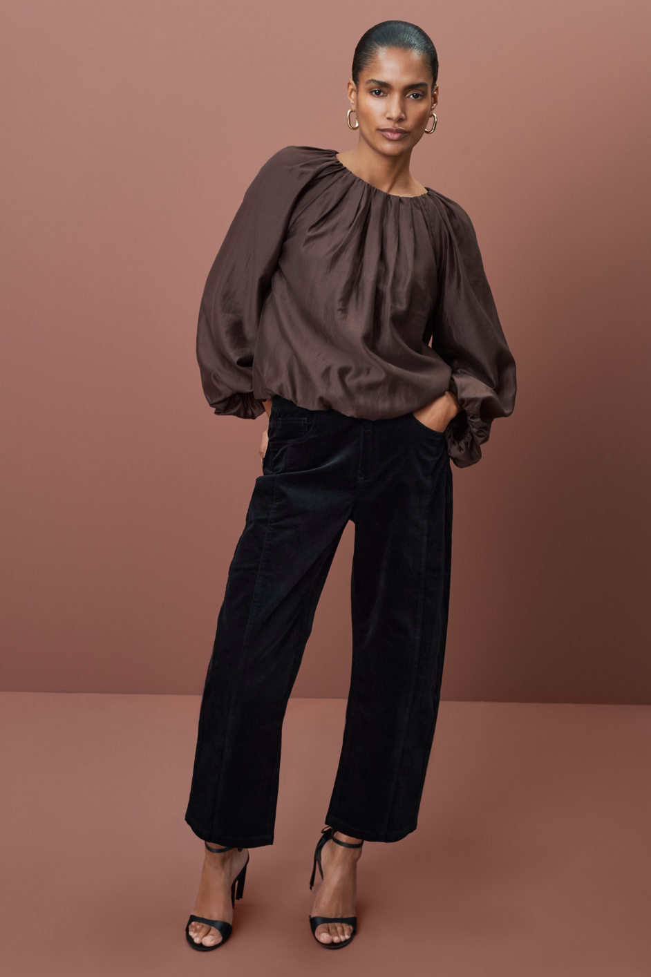 Aimee Horseshoe Cotton Velvet Trouser - Black