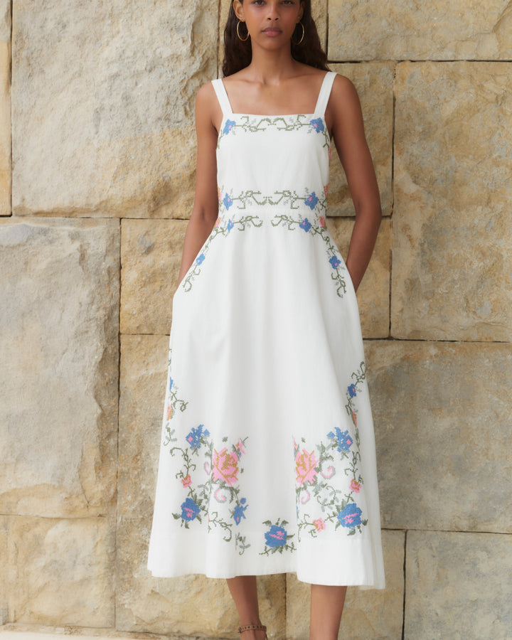 Reina Dress - Ivory Embroidered