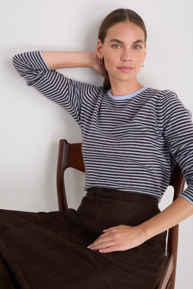 Chrissie Cashmere Jumper - Espresso/Sky Blue Stripe