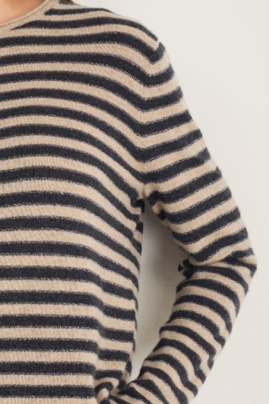 Chrissie Cashmere Jumper - Oat/Charcoal/Metallic Stripe