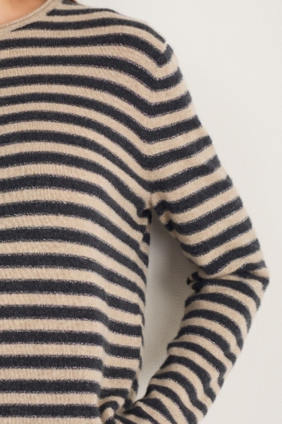 Chrissie Cashmere Jumper - Oat/Charcoal/Metallic Stripe