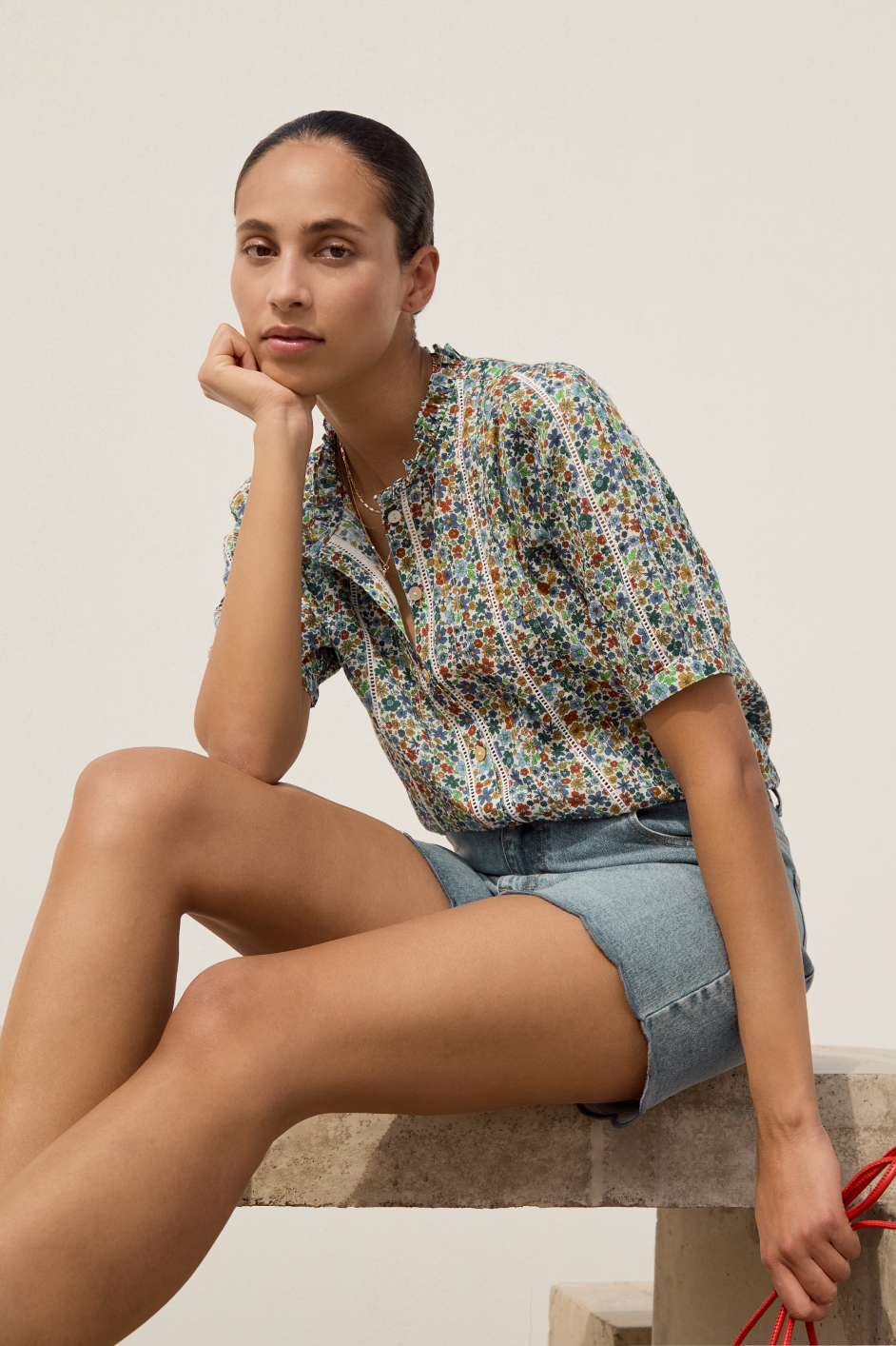 Pansy Pintuck Blouse - Multi Meadow Garden