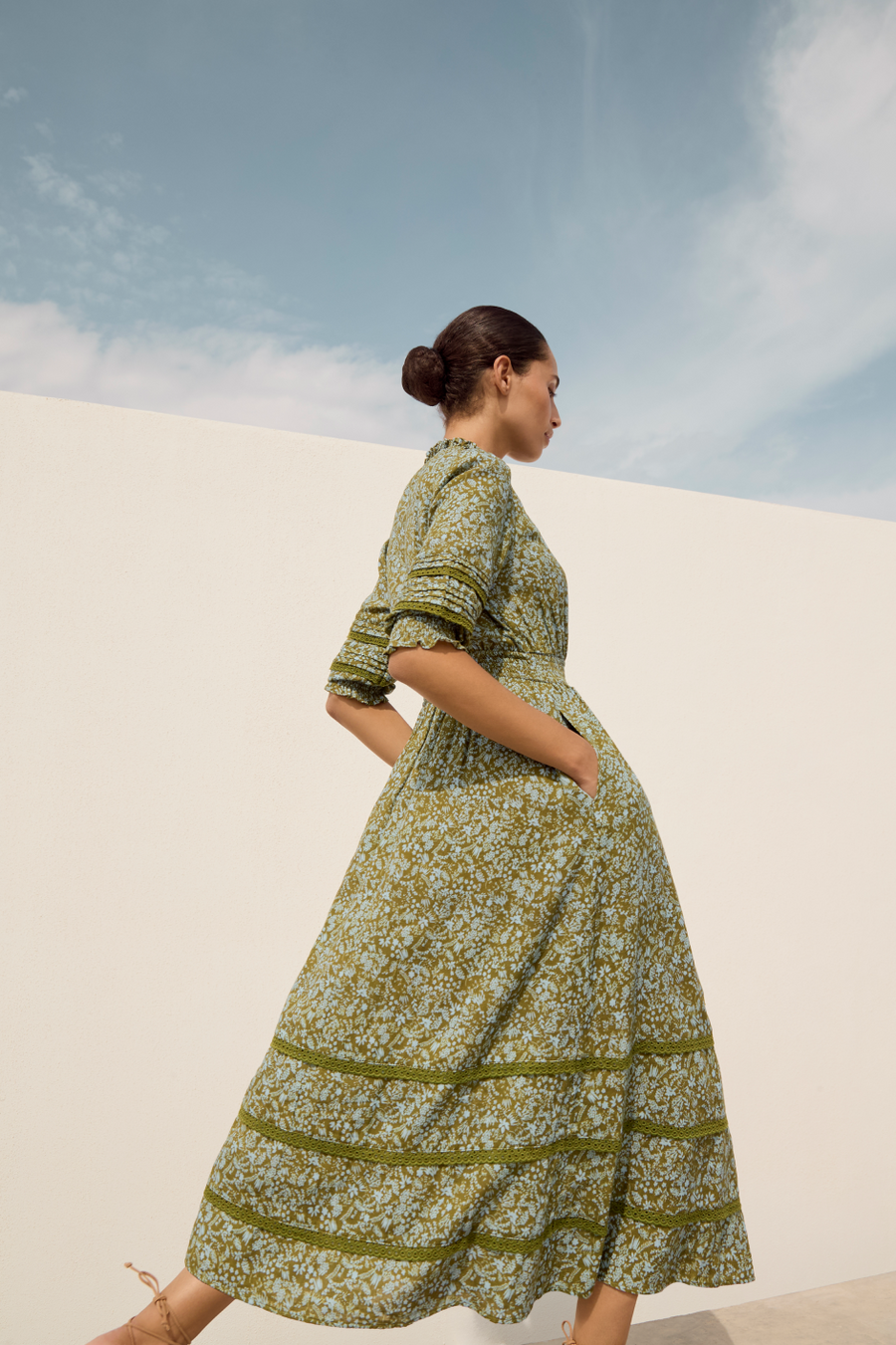 Alina Dress - Deep Olive Mono Floral