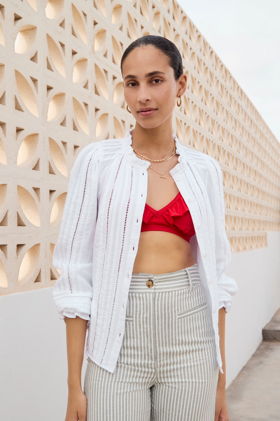 Eliana Trouser - Sage Green/Ivory Stripe