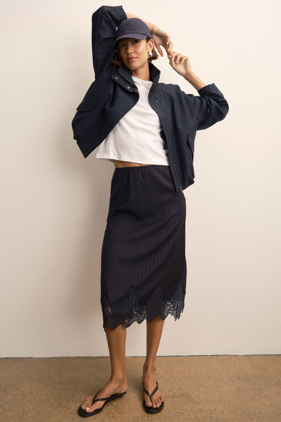 Ella Silk Lace Trim Skirt - Black