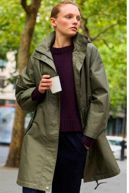 Cassie Funnel Neck Raincoat - Khaki