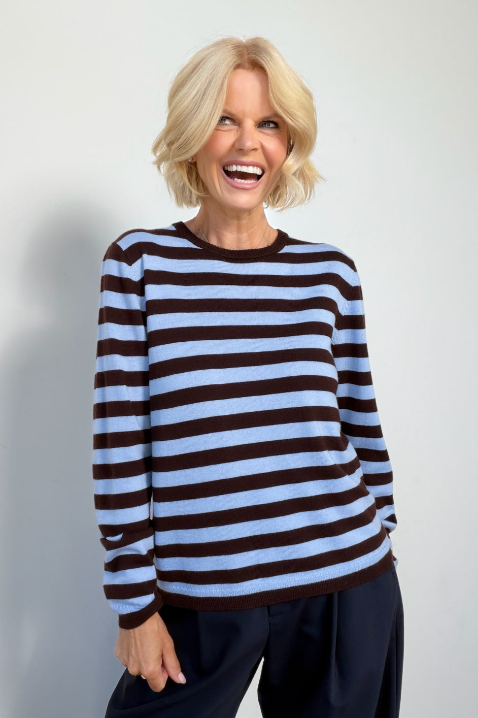 Cath x WYSE Brigitte Jumper - Chocolate/Sky Blue