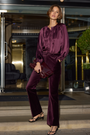 Cath x WYSE Taylor Cotton Velvet Bootcut Trouser - Deep Fig