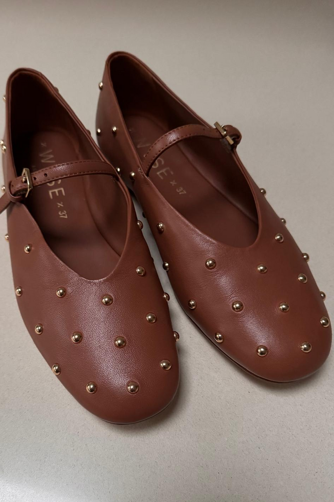 Stella Leather Studded Ballet Flat - Tan