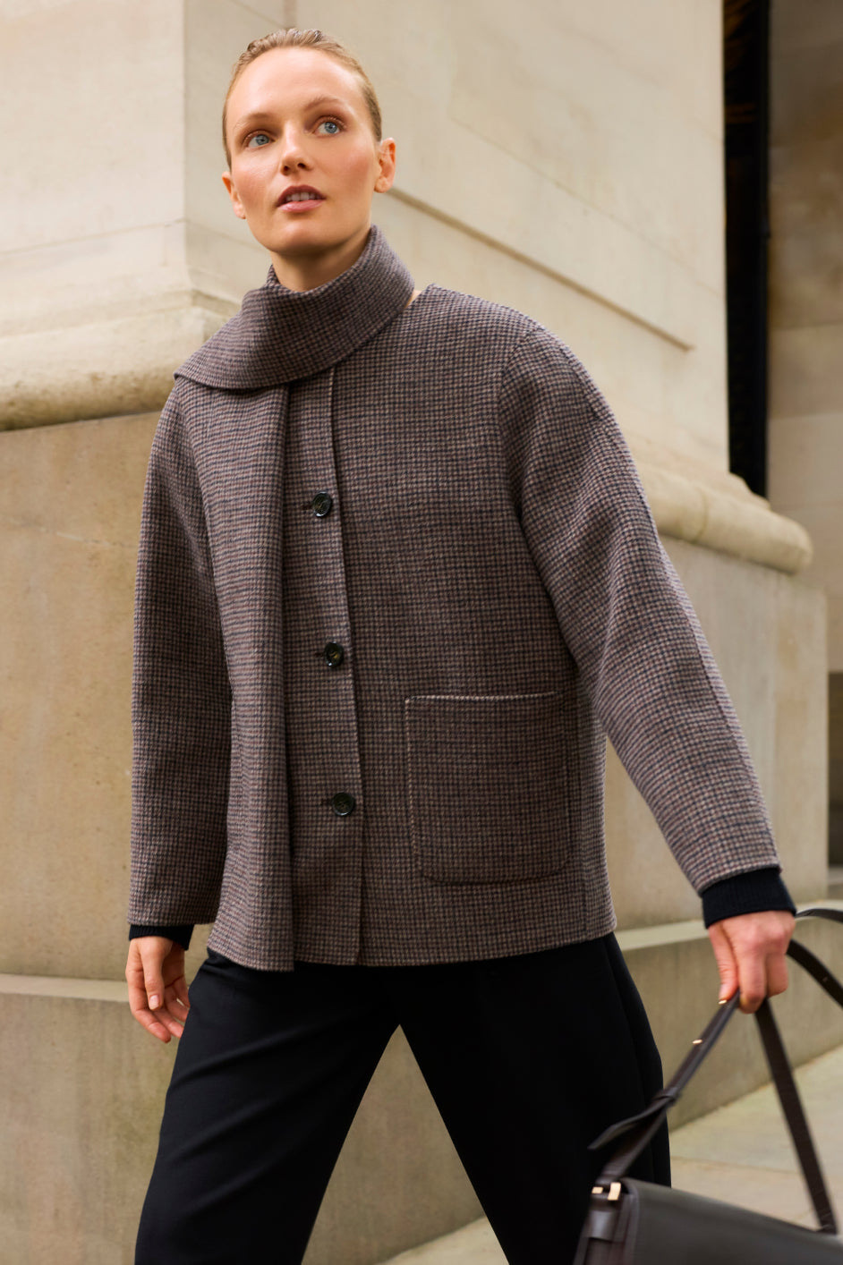 Evie Reversible Scarf Coat - Chocolate Check