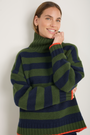 Liana Chunky Funnel Neck Jumper - Midnight/Military Green Stripe