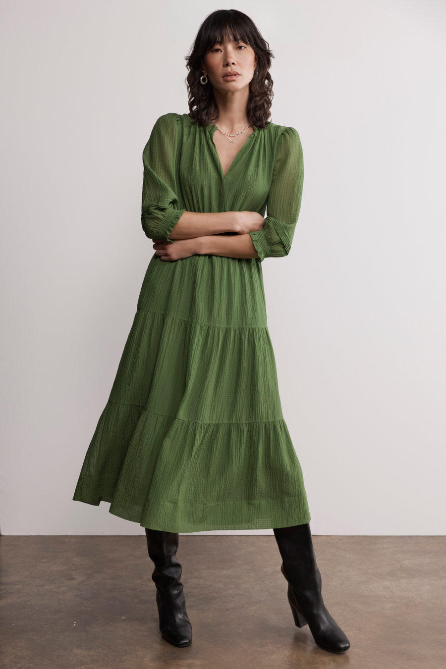 Grace Silk Blend Dress - Fern Green WYSE London Grace Silk Blend Dress - Fern Green WYSE London