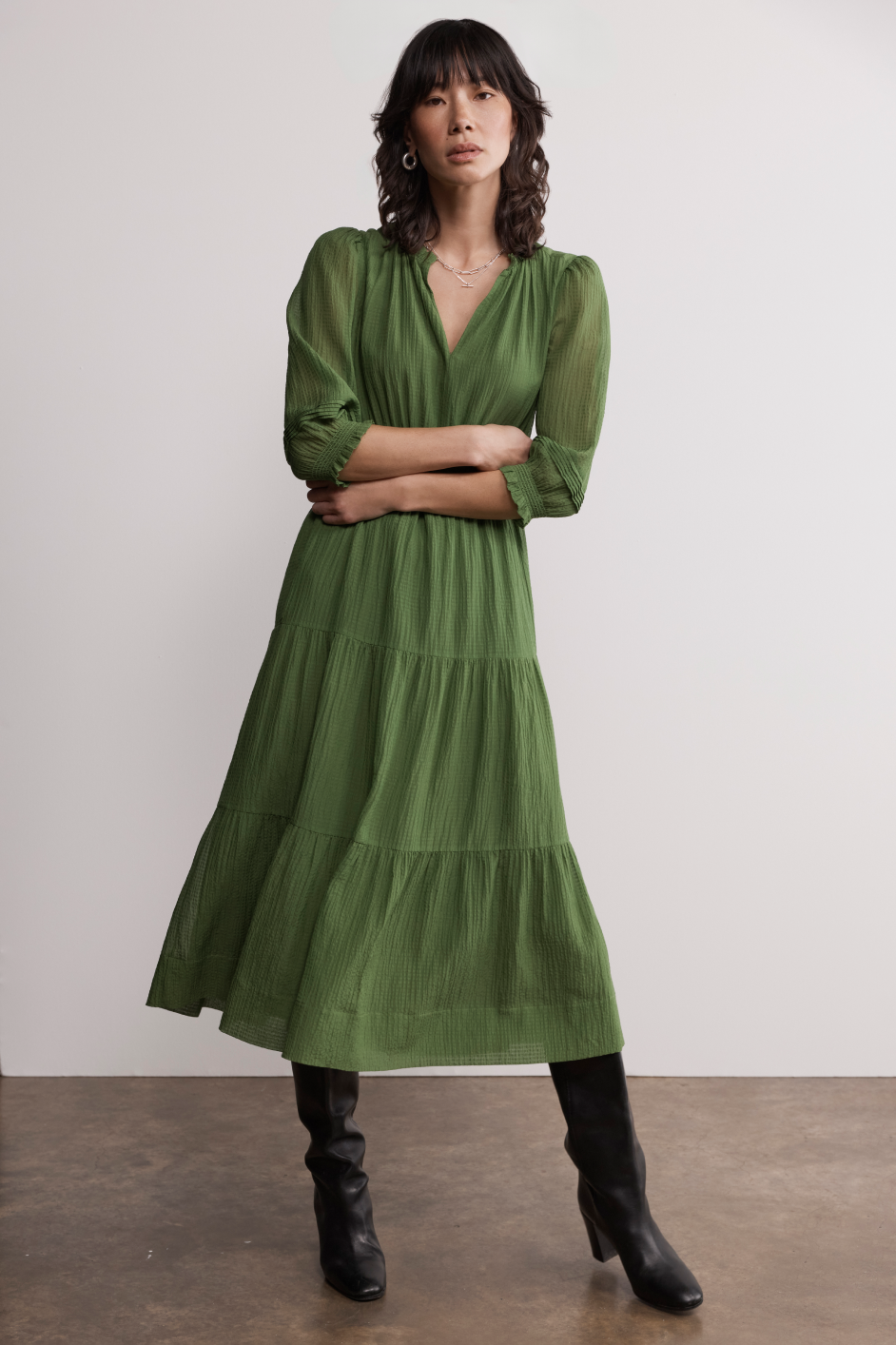 Grace Silk Blend Dress - Fern Green
