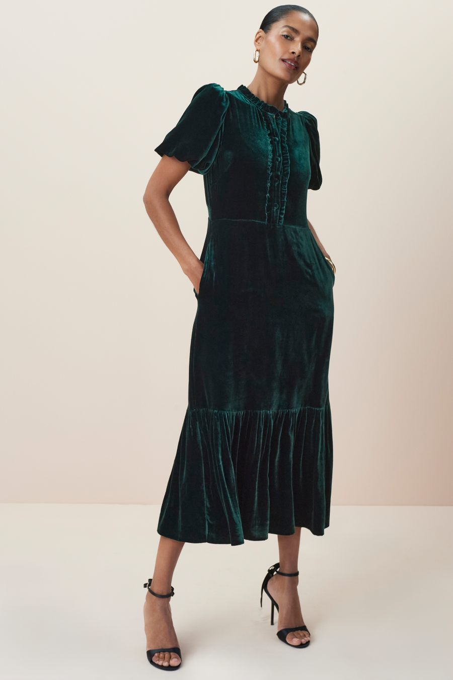 Celeste Silk Velvet Dress - Evergreen