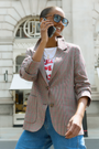 Ingrid Blazer - Tan/Red Check