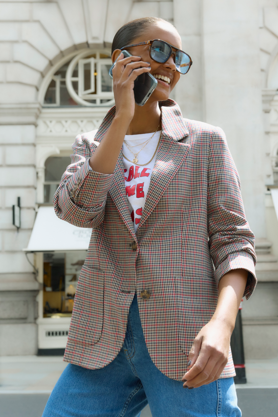 Ingrid Blazer - Tan/Red Check