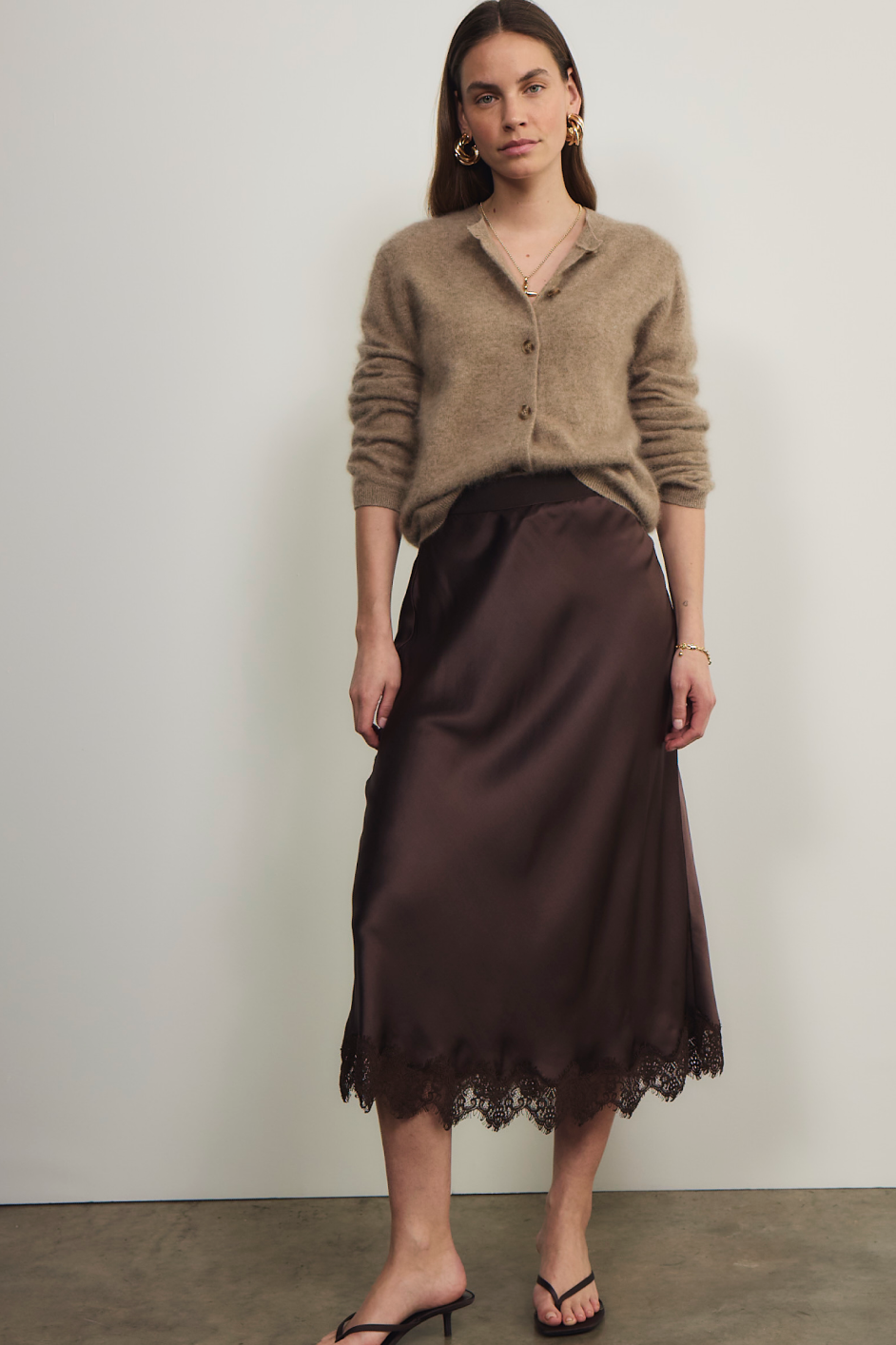 Ella Lace Trim Skirt - Cocoa