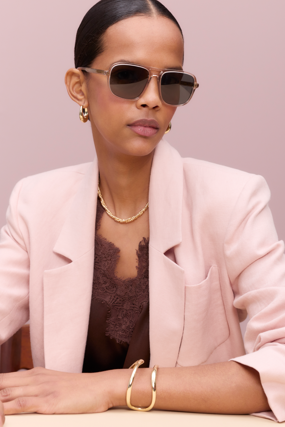 Maisie Double Breasted Blazer - Dusky Pink