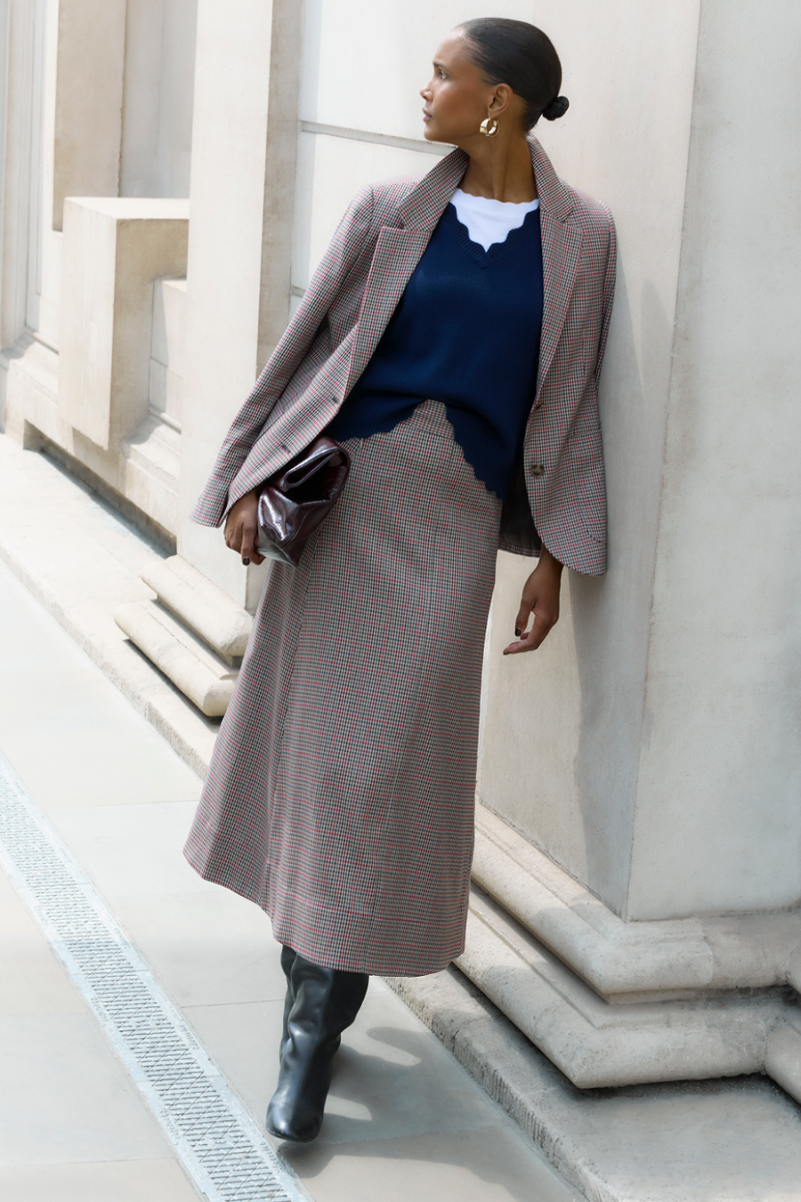 Madeleine Skirt - Tan/Red Check