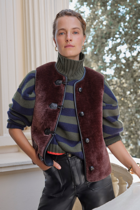 Liana Chunky Funnel Neck Jumper - Midnight/Military Green Stripe