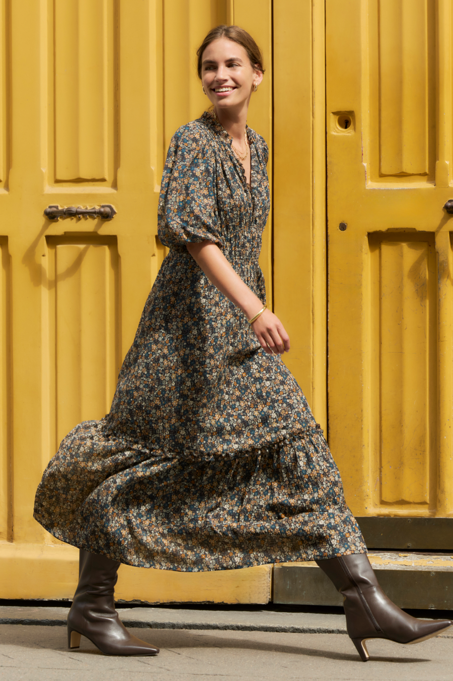 Miah Silk Blend Dress - Retro Floral Scarf