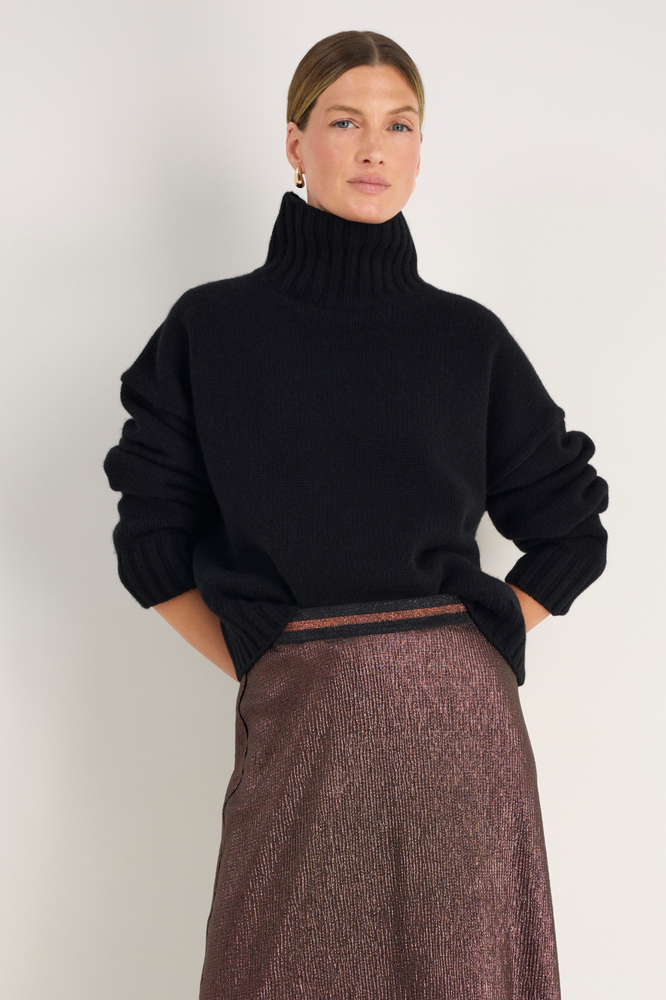 Liana Chunky Funnel Neck Jumper - Black