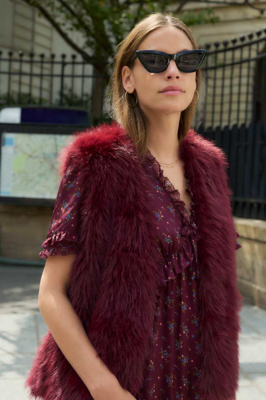 Cameron Faux Fur Gilet - Deep Fig