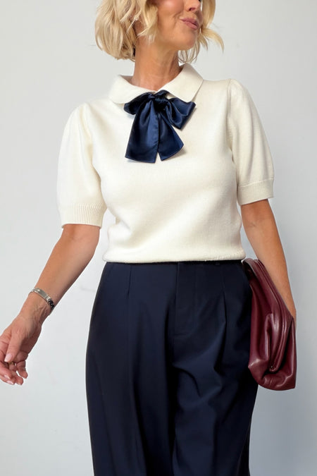 Cath x WYSE Gabrielle Tie Knit Top - Ivory