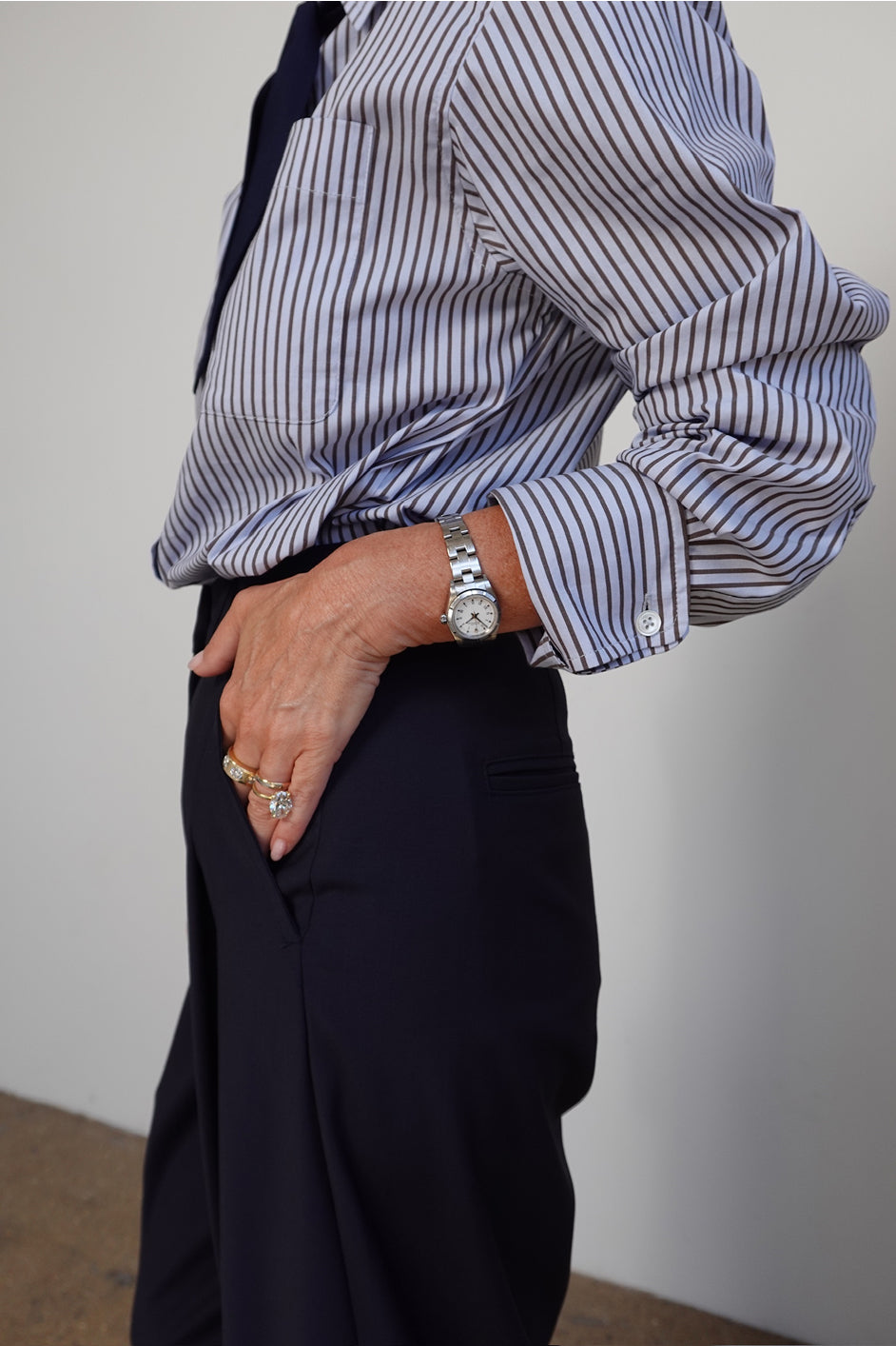 Cath x WYSE Martha Tie Shirt - Cocoa/Blue Stripe