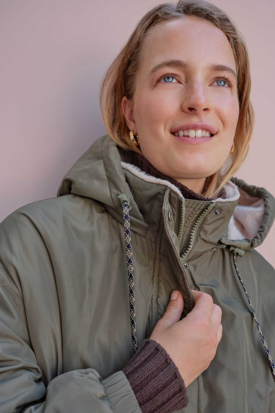 Freya Faux Fur Lined Coat - Mid Olive