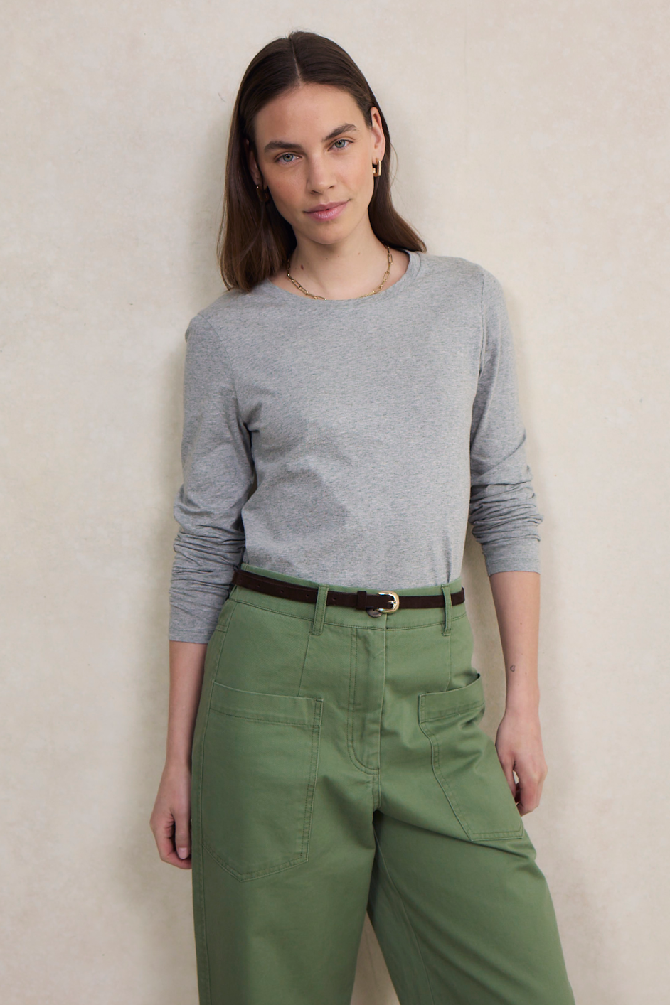 Margo Long Sleeve Jersey Top - Grey Marl