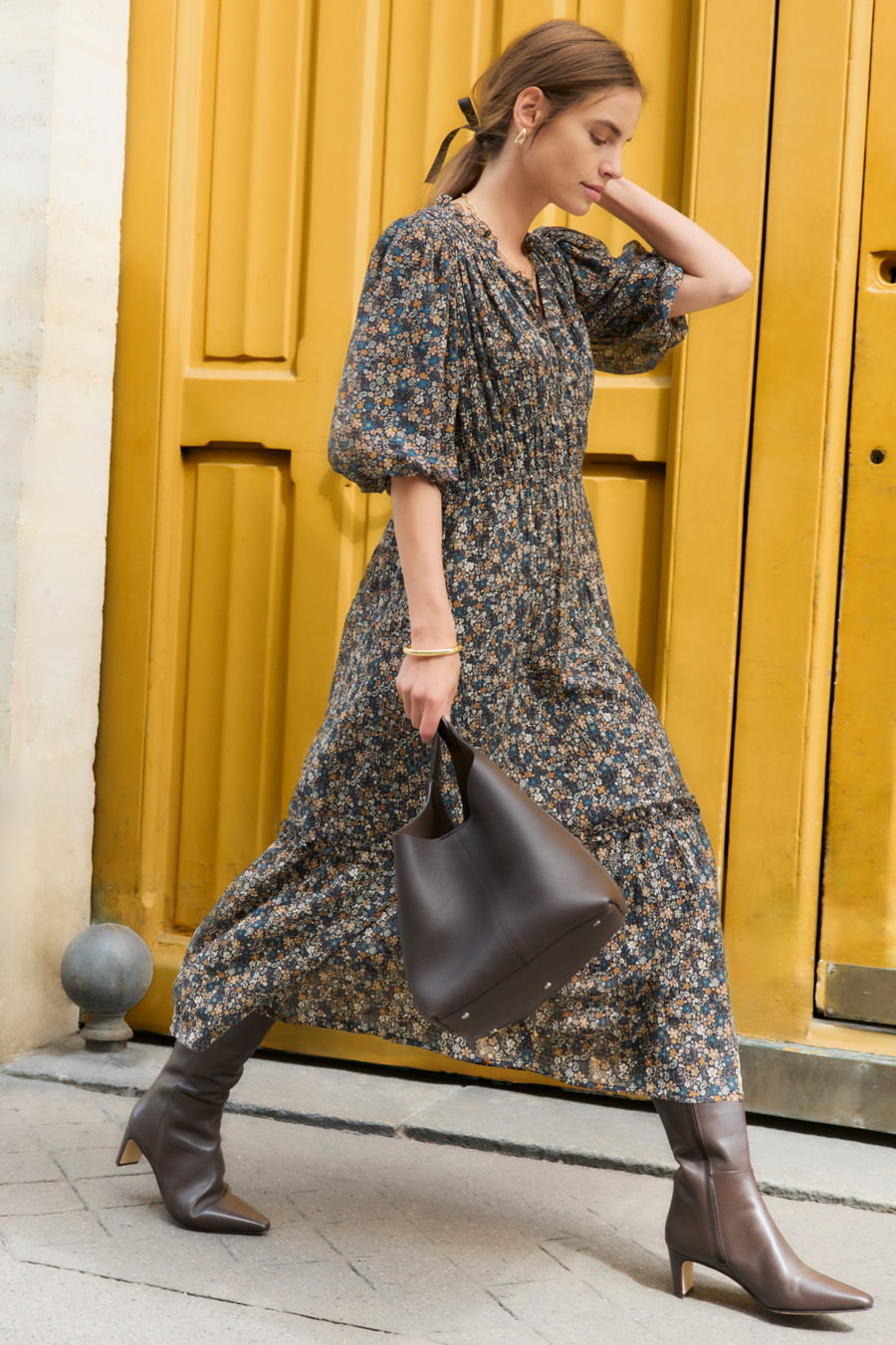 Miah Silk Blend Dress - Retro Floral Scarf