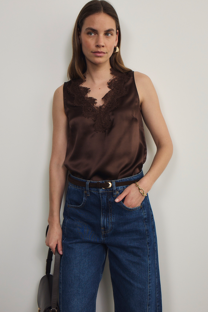 Amelie Silk Top - Warm Cocoa