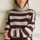 Liana Chunky Funnel Neck Jumper - Chocolate/Oat Stripe