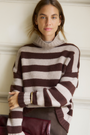 Liana Chunky Funnel Neck Jumper - Chocolate/Oat Stripe