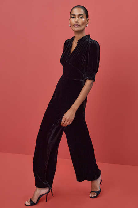 Alina Silk Velvet Jumpsuit - Black